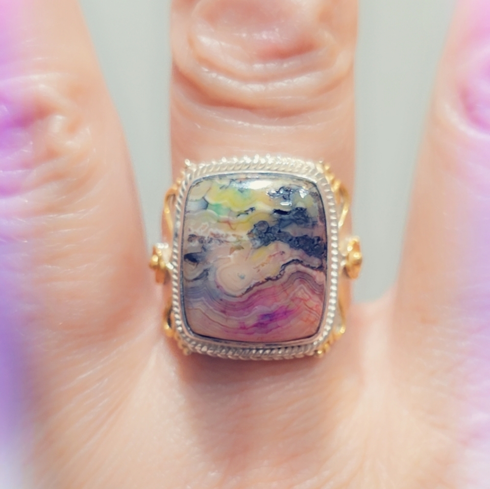 Sterling Silver Dyed Crazy Lace Gemstone Ring